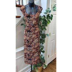 Daily Wear Women's Brown Polyester Sleeveless Square Neck Long Maxi Dress 2X